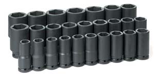 3/4 In Dr Deep Metric 6 Pt Impact Socket Set - 26-Pc