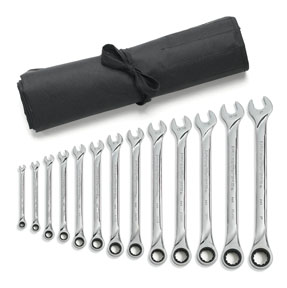 XL Fractional SAE Combination Ratcheting Wrench Set w Wrench Rol
