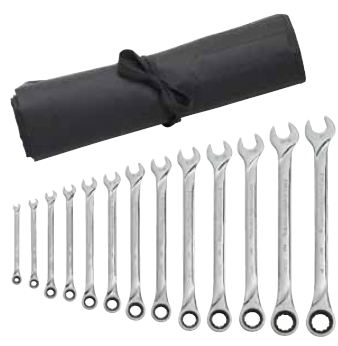 XL Fractional SAE Combination Ratcheting Wrench Set w Wrench Rol