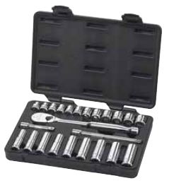 24 Pc. METRIC 6 Pt. & 12 Pt. Standard & Deep Socket Set 3/8" DRI