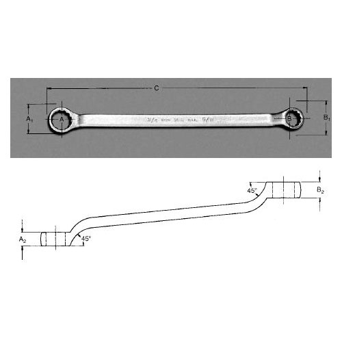 Double Offset Long Pattern Chrome Box Wrench - 1-1/16" x 1-1/8"W