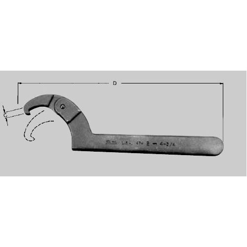 Industrial Black Adjustable Hook Spanner Wrench - 6-1/8" to 8-3/