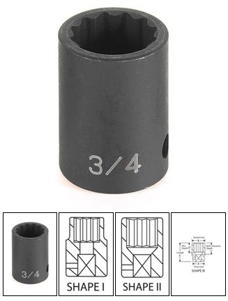 1/2" Drive x 33mm Standard - 12 Point Impact Socket