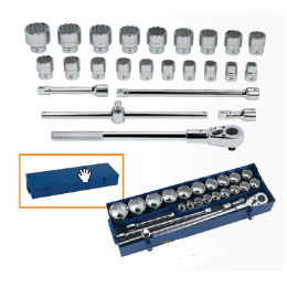 3/4 Inch Drive 12 Pt SAE Fractional Socket Set w Metal Box 25-Pc