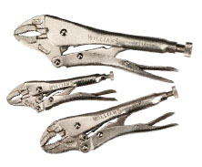 3 pc Curved Jaw Locking Pliers with Cutter Set