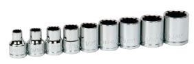 9 Piece 3/8" Drive Shallow 12 Point SAE Socket Set on Clip Rail