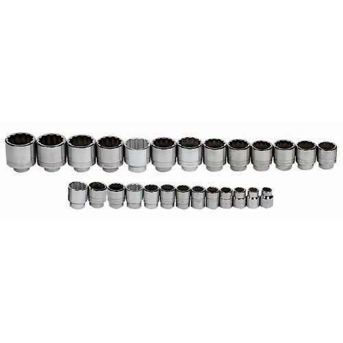 26 pc 3/4" Drive 6-Point SAE Shallow Socket Set on Rail and Clip