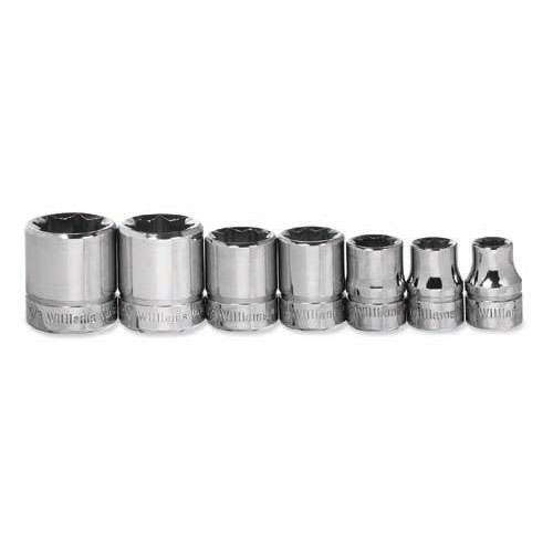 7 pc 3/8" Drive 4 & 8-Point SAE Shallow Socket Set on Rail and C
