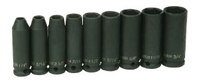 9 Piece 3/8" Drive SAE Deep 6 Point Impact Socket Set on Clip Ra