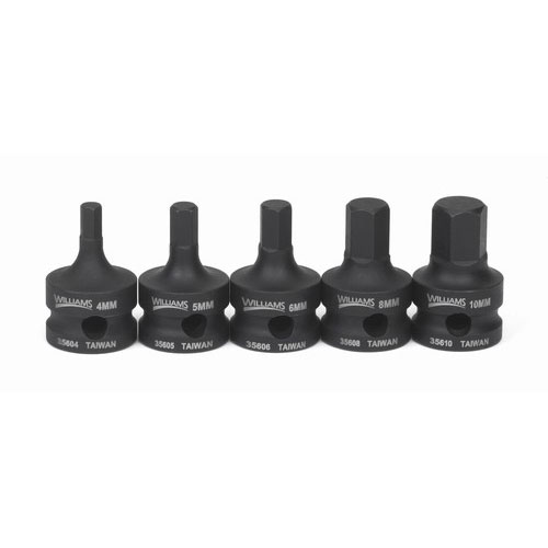 3/8" Drive Metric Impact Hex Bit Stubby Drivers 5 Pc 4-10mm