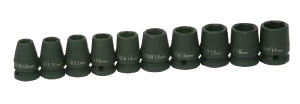 10 Piece 1/2" Drive Metric Shallow 6 Point Impact Socket Set on