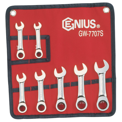 7 Pc SAE Stubby Combination Ratcheting Wrench Set