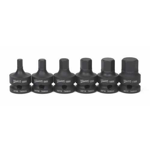 6 Piece 1/2" Drive One Piece Impact Hex Bit Drivers, Metric