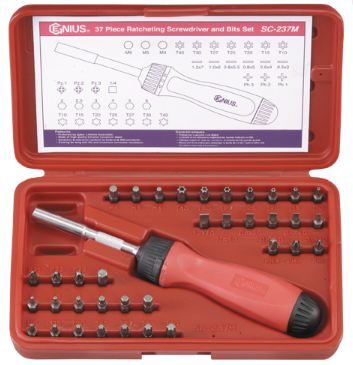 37 Piece 1/4" Hex Drive Ratcheting Screwdriver & B...