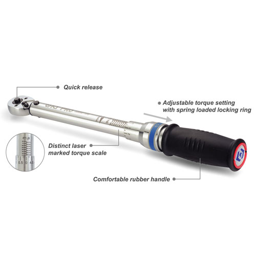 1/4" Drive Adjustable Torque Wrench 30-200in Lbs
