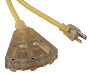 Contractor Grade Triple-Tap Lighted End Extension Cord