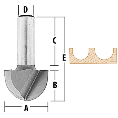 Router Bit 1/2" Core Box 2 Flute