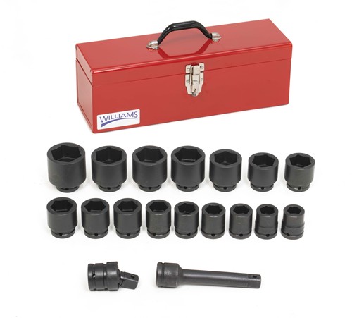 18 pc 3/4" Drive 6-Point SAE Shallow Socket Set in Metal Tool Bo