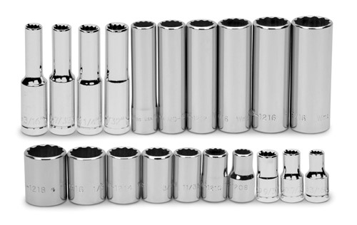 25 Piece 1/4" Drive Shallow & Deep Sockets on Clip