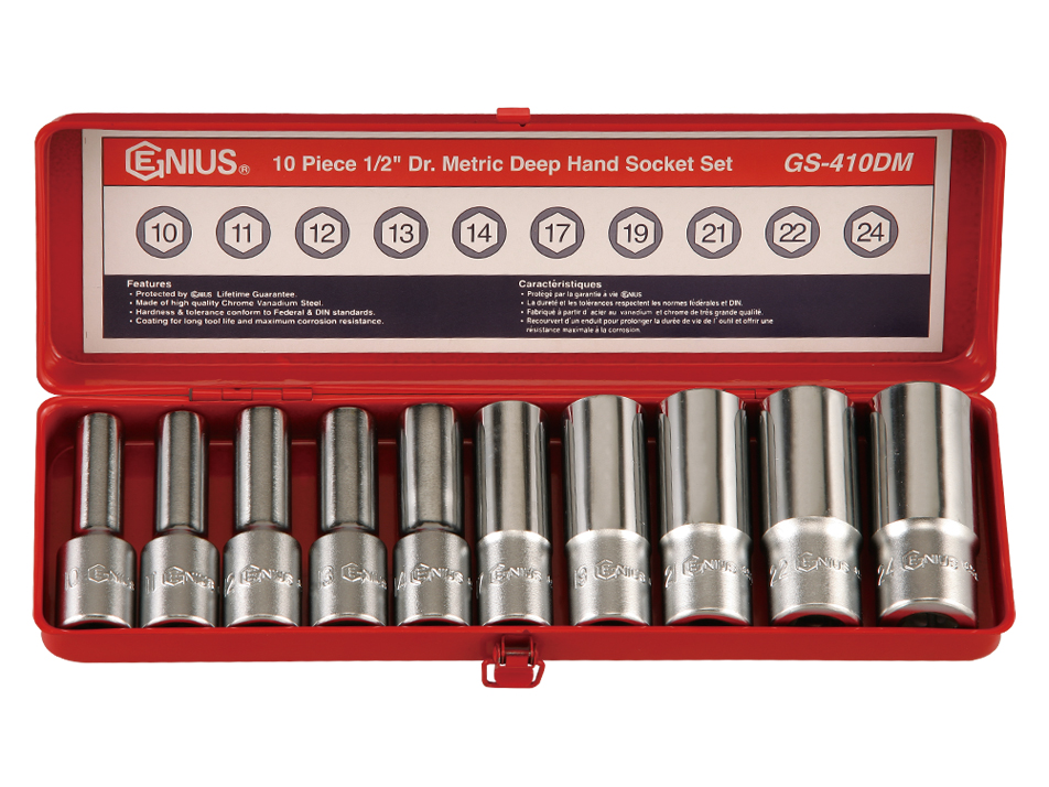 10PC 1/2" Dr. Metric Deep Hand Socket Set