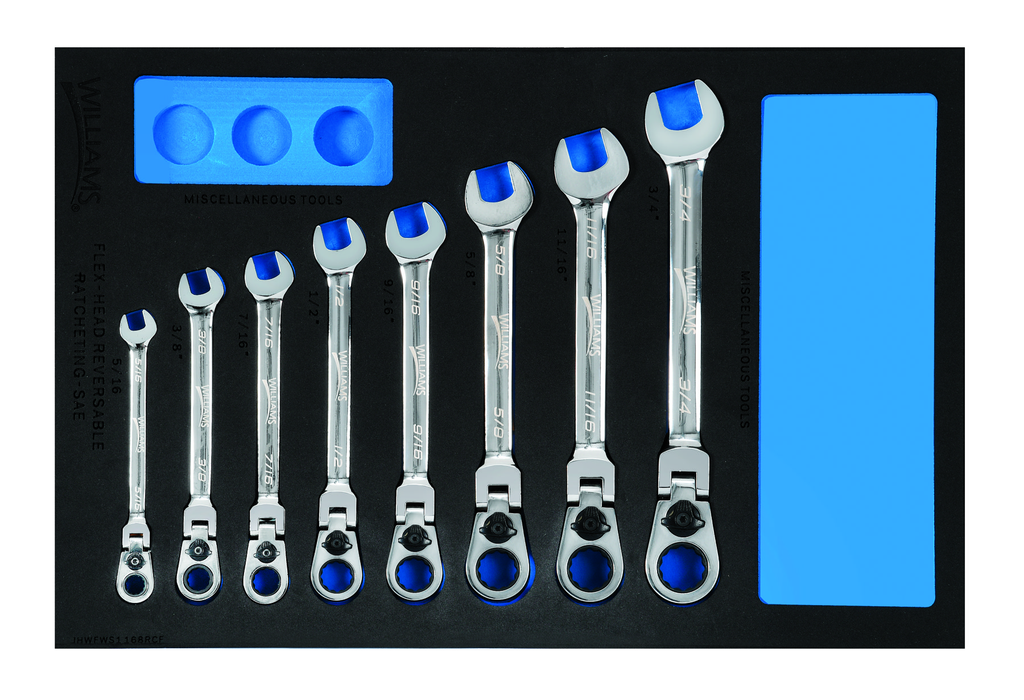8 pc SAE Ratcheting Combination Wrench Set in 1/3 Foam Drawer In