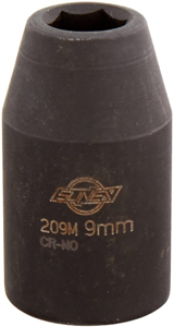 1/2 In Dr Impact Socket, 6 Pt, Std, 9mm