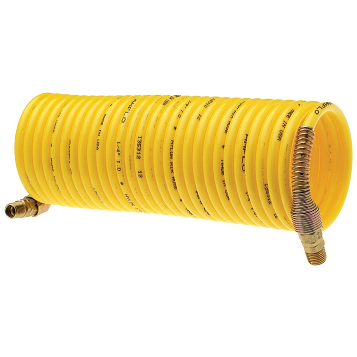 Yellow Recoil Hose 1/4 Inch Dia 1/4 Inch NPTM, 25 Ft Length