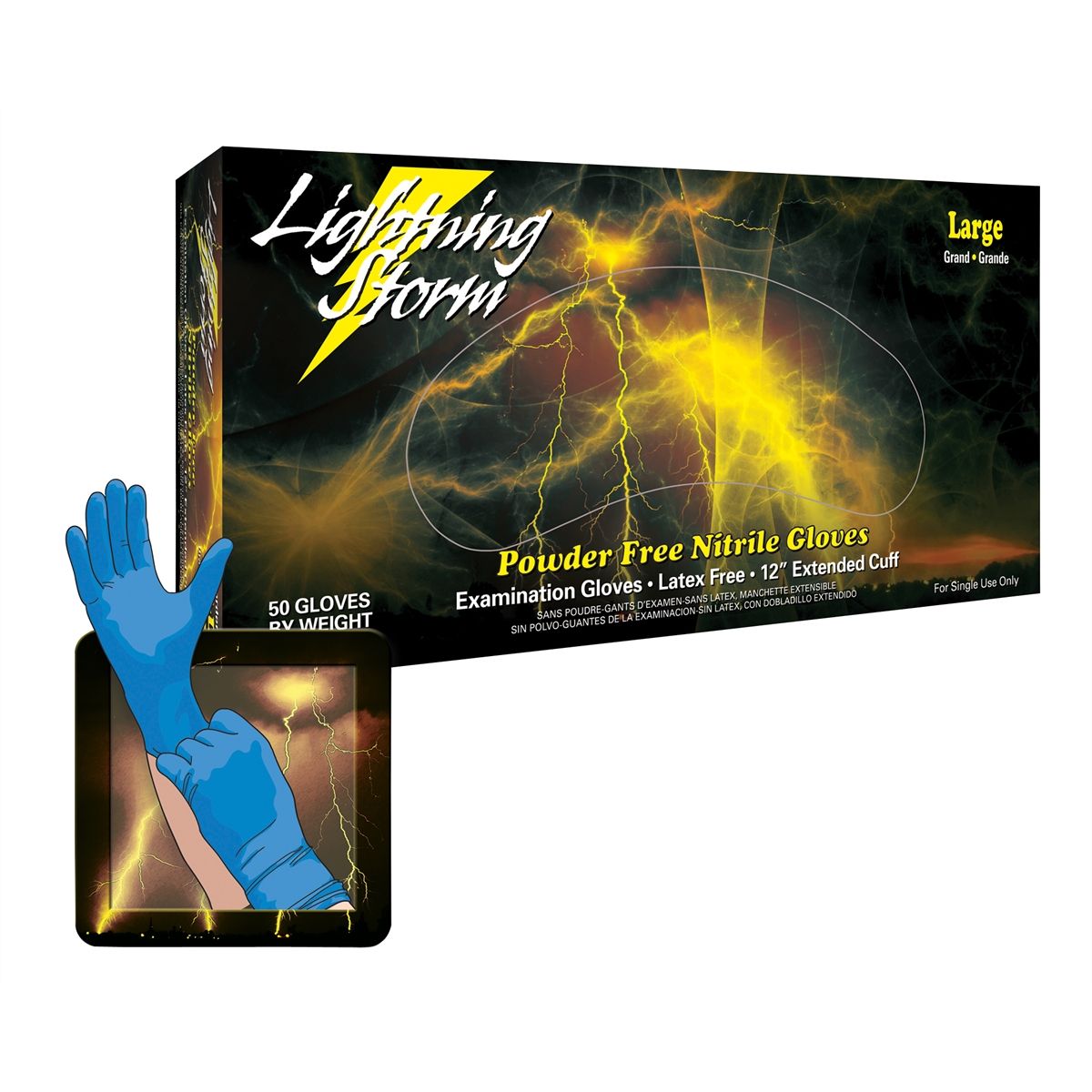 Lightning Storm 12 Inch Powder Free Blue Nitrile Gloves 9 mil Sm