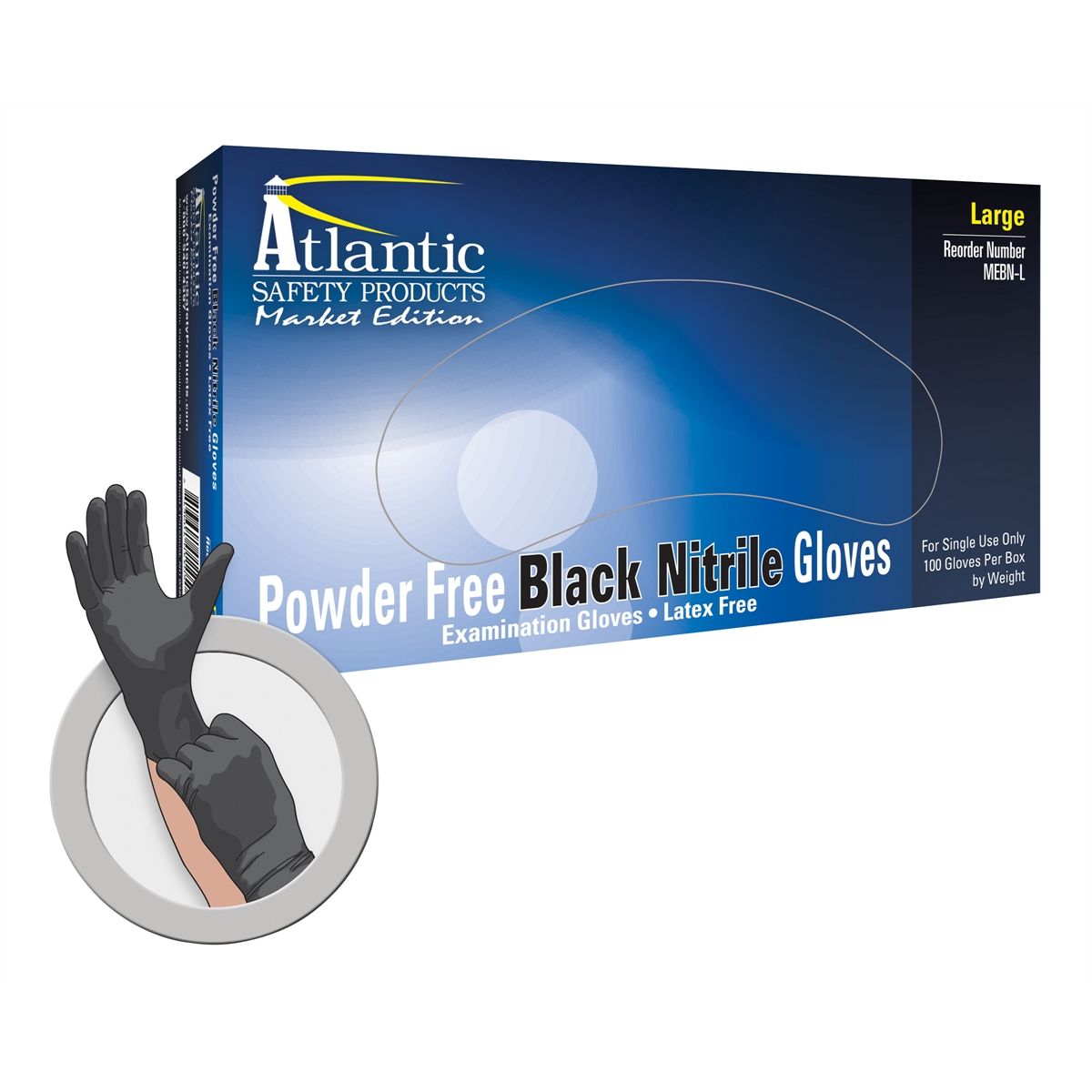 Market Edition Black Powder Free Nitrile Gloves Large