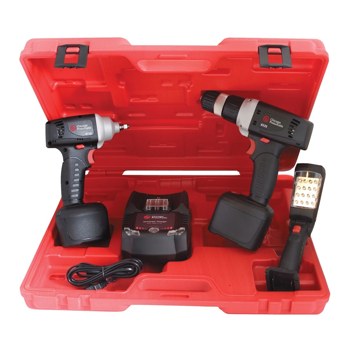 3/8" Drive 12 Volt Cordless Impact Wrench, Drill and Light Kit