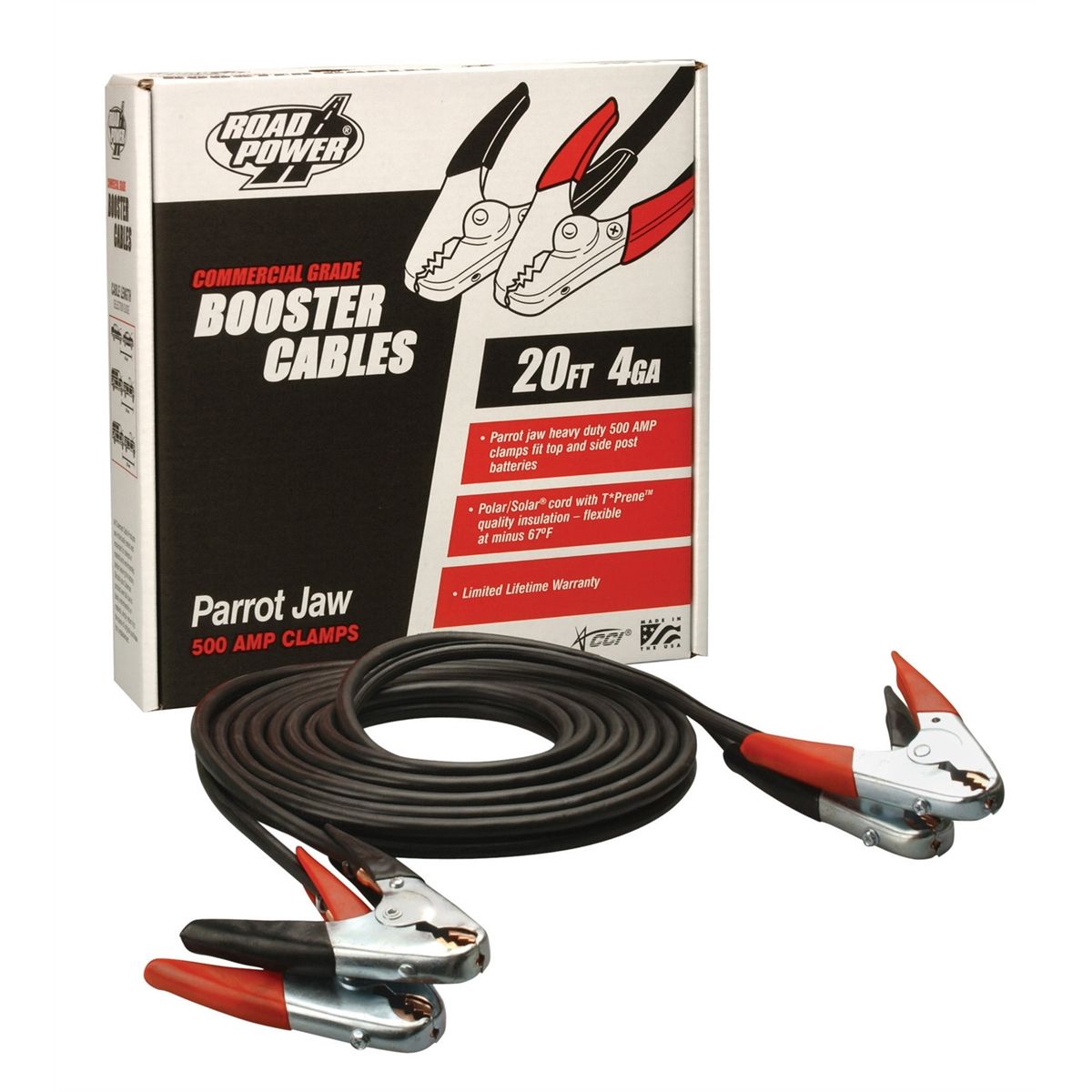 z-nla 4 Gauge, 20 Foot Booster Cables w/ Parrot Jaw Clamp