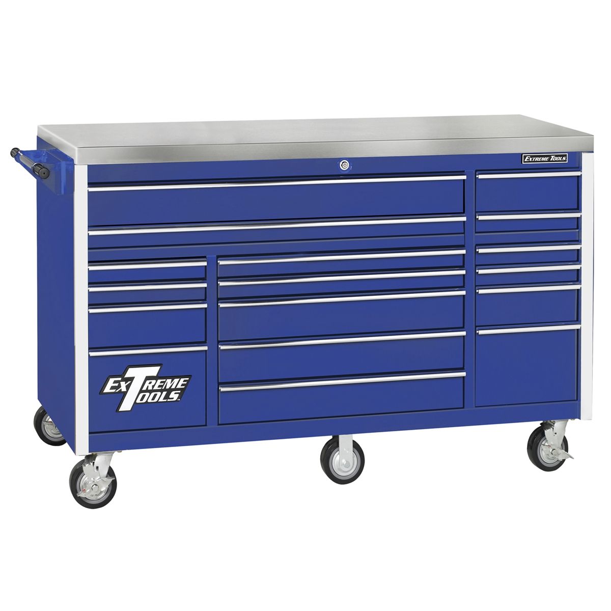 72" 17 Drawer Triple Bank Professional Roller Cabinet - Blue Fre