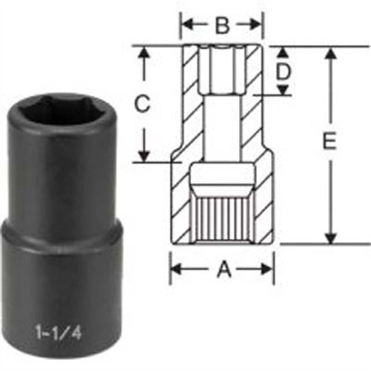 #5 Spline Drive Deep Thin Wall Impact Socket - 1-5/16 In