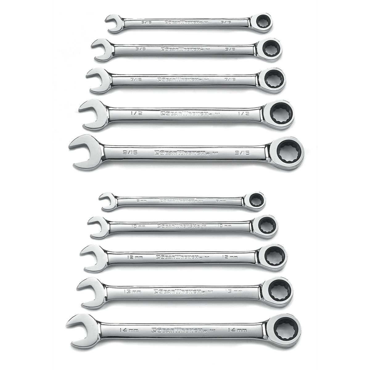 SAE/Metric Combo GearWrench Set 10 Pc