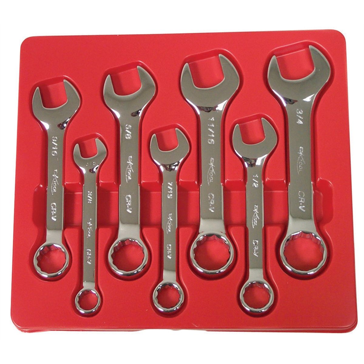 Short High Polish Fractional Combination Wrench Set - 7-Pc