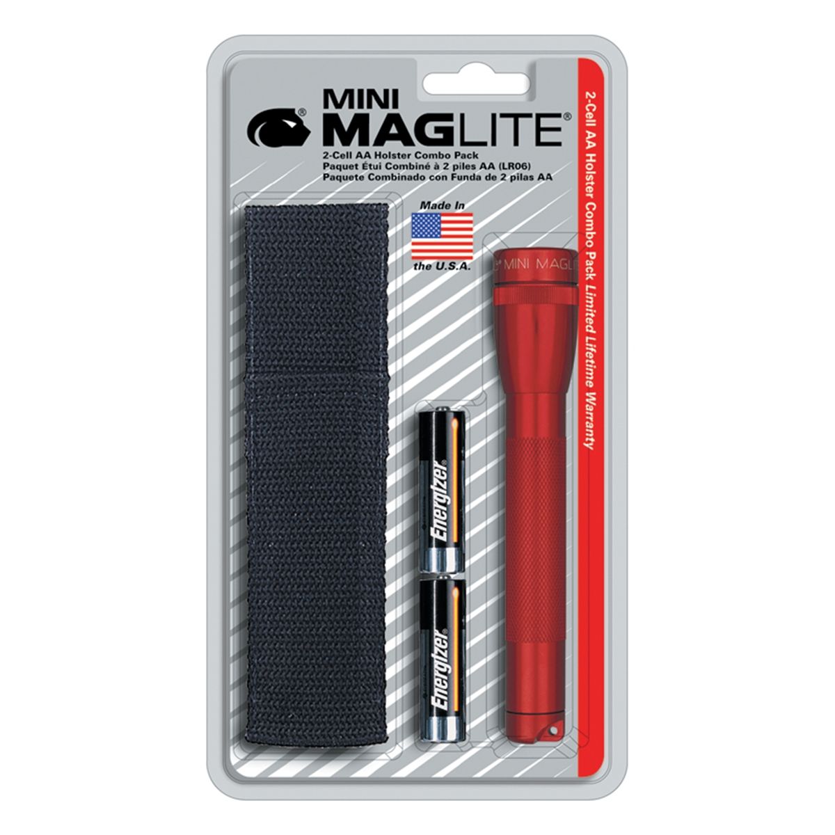 Mini MAGLITE AA Flashlight Holster Combo Pack - Red