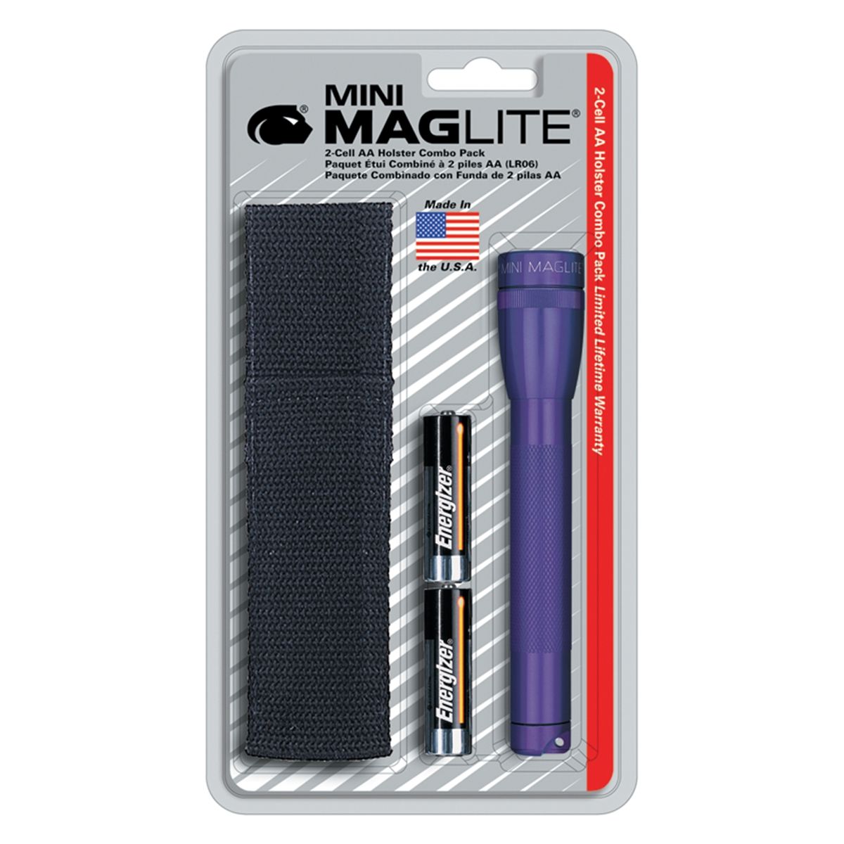 Mini MAGLITE AA Flashlight Holster Combo Pack - Purple