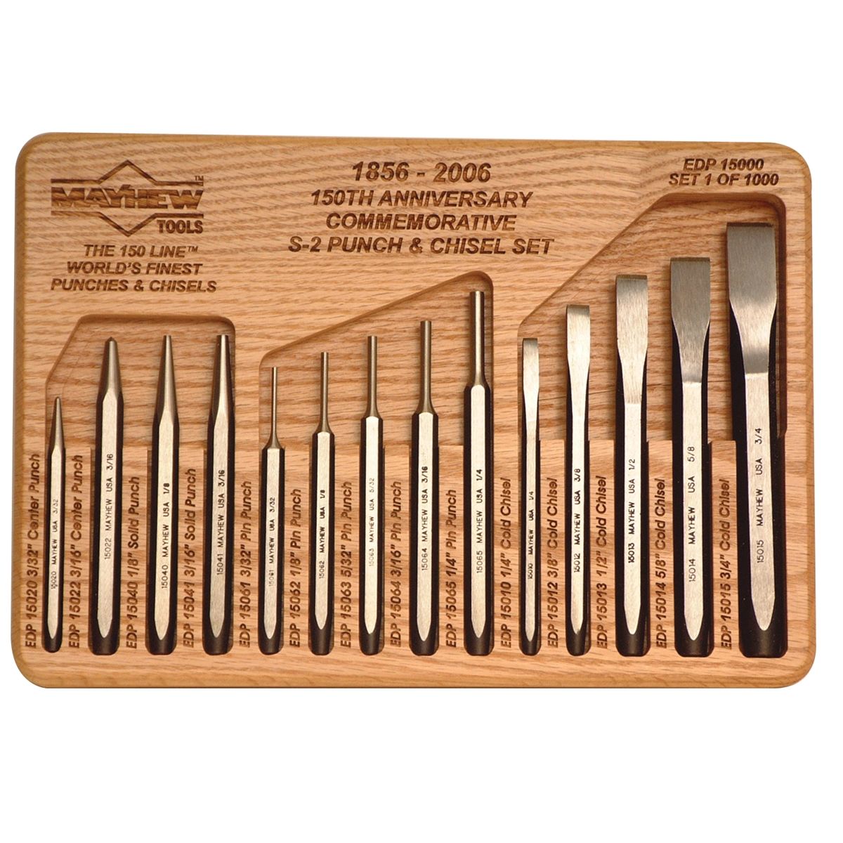 150th Anniversary Punch & Chisel Set w/ Hardwood Tray - 14-Pc