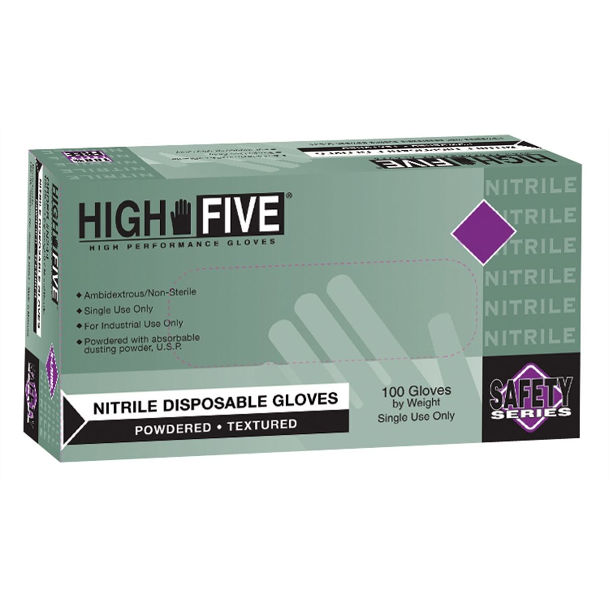 High-Five Lightly Powdered Industrial Grade Nitrile Gloves, Larg