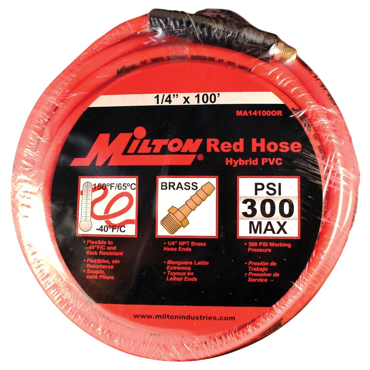 Milton Red Hose PU Hybrid 1/4" X 100' w1/4" NPT