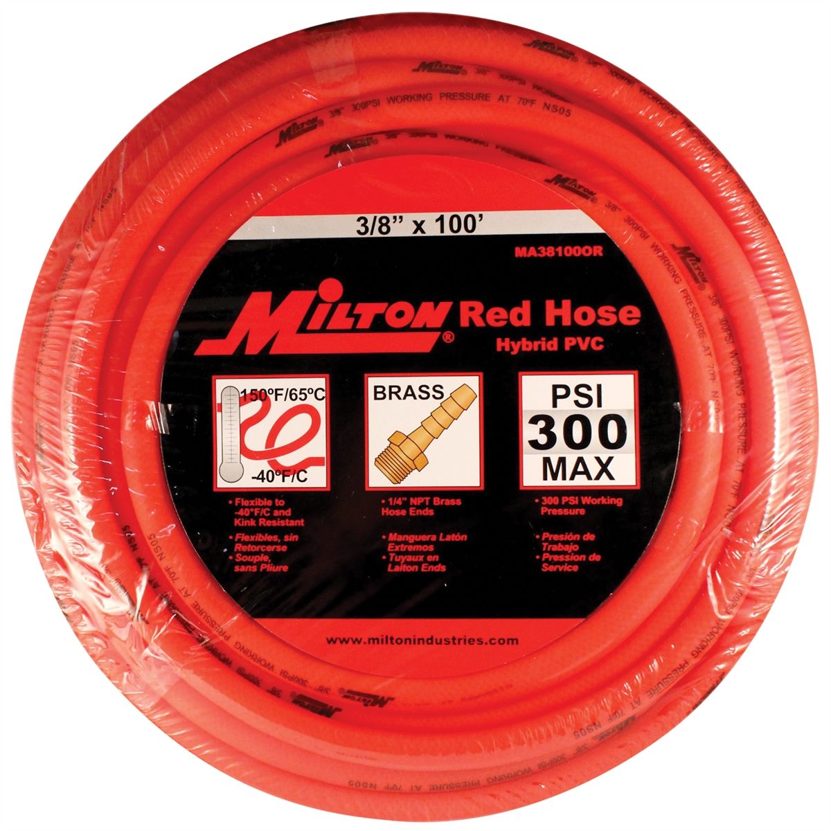 Milton Red Hose PU Hybrid 3/8" X 100' w/1/4" NPT