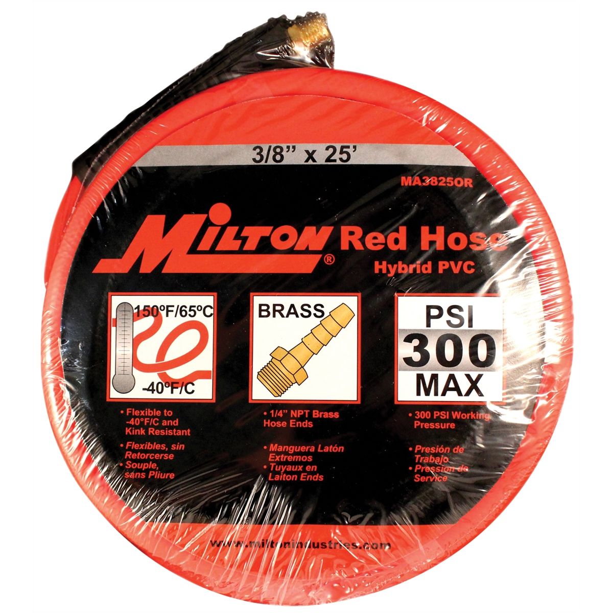 Milton Red Hose PU Hybrid 3/8" X 25' w/1/4" NPT