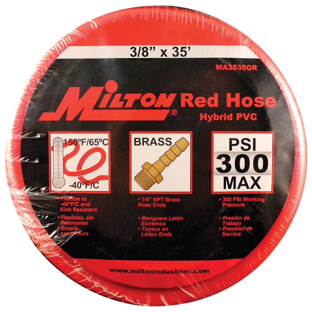 Milton Red Hose PU Hybrid 3/8" X 35' w/1/4" NPT