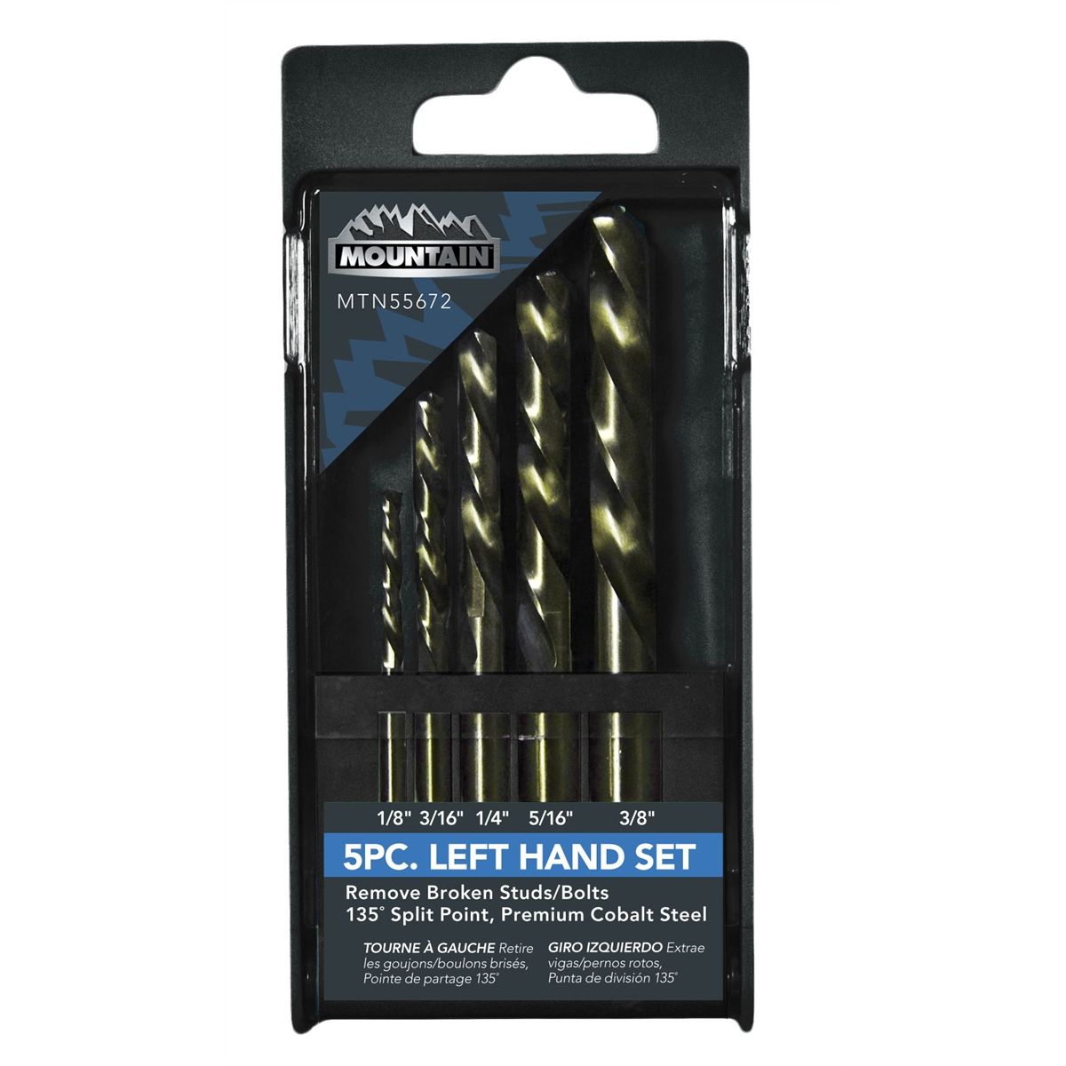 Left Hand Fractional Drill Bit Set 5 Pc