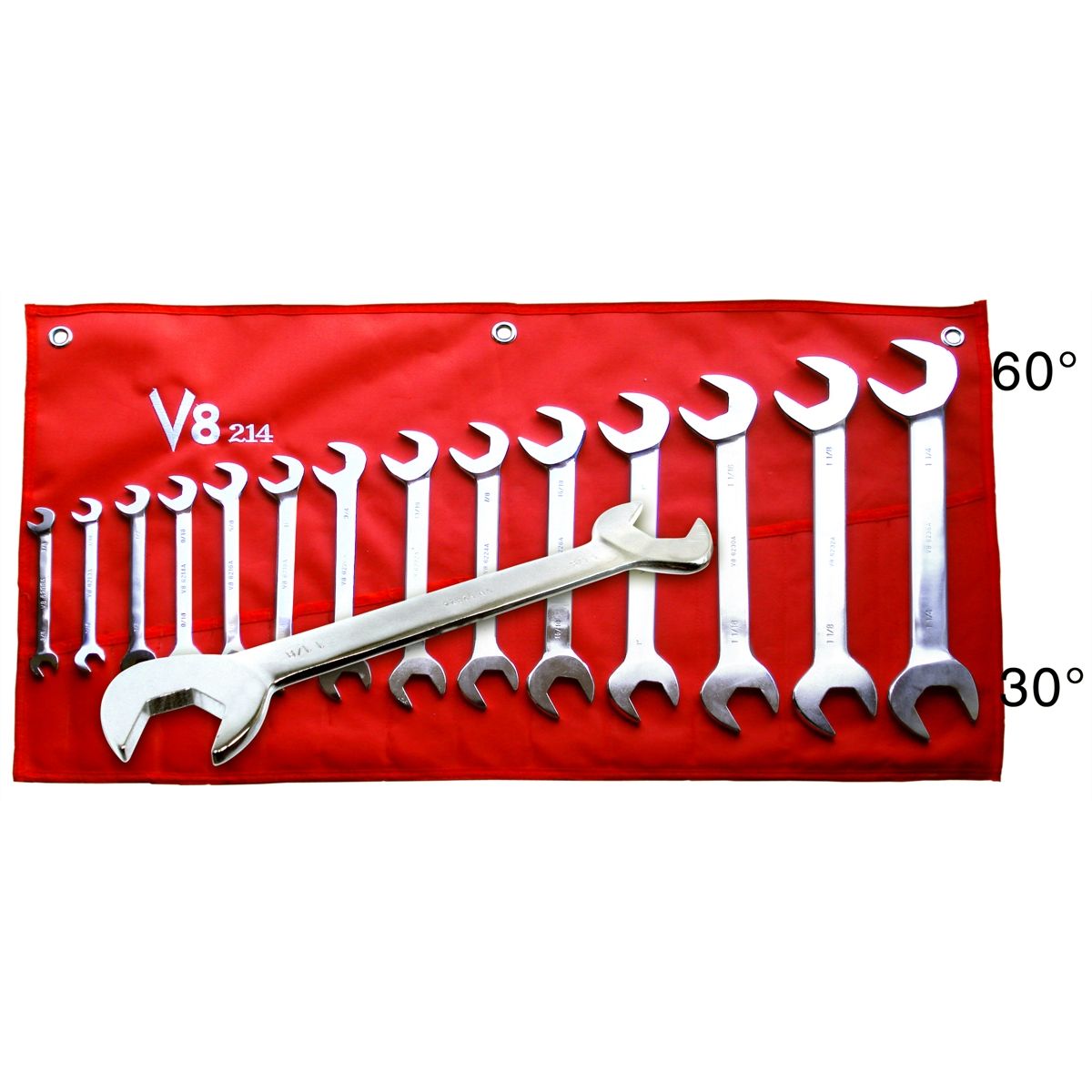 Angle Head Wrench Set Fractional SAE 3/8 to 1-1/4 Inch 14 Pc