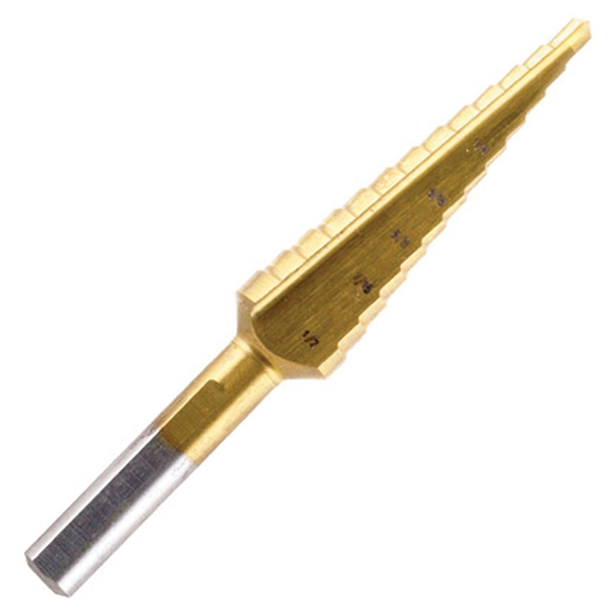 Titanium Coated Step Drill Bit 1/4 In Shank, - 1/8 - 1/2 In by 3