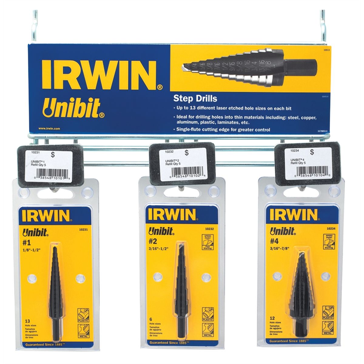 Irwin 10513 Unibit Step Drill 3-Pc Merchandiser