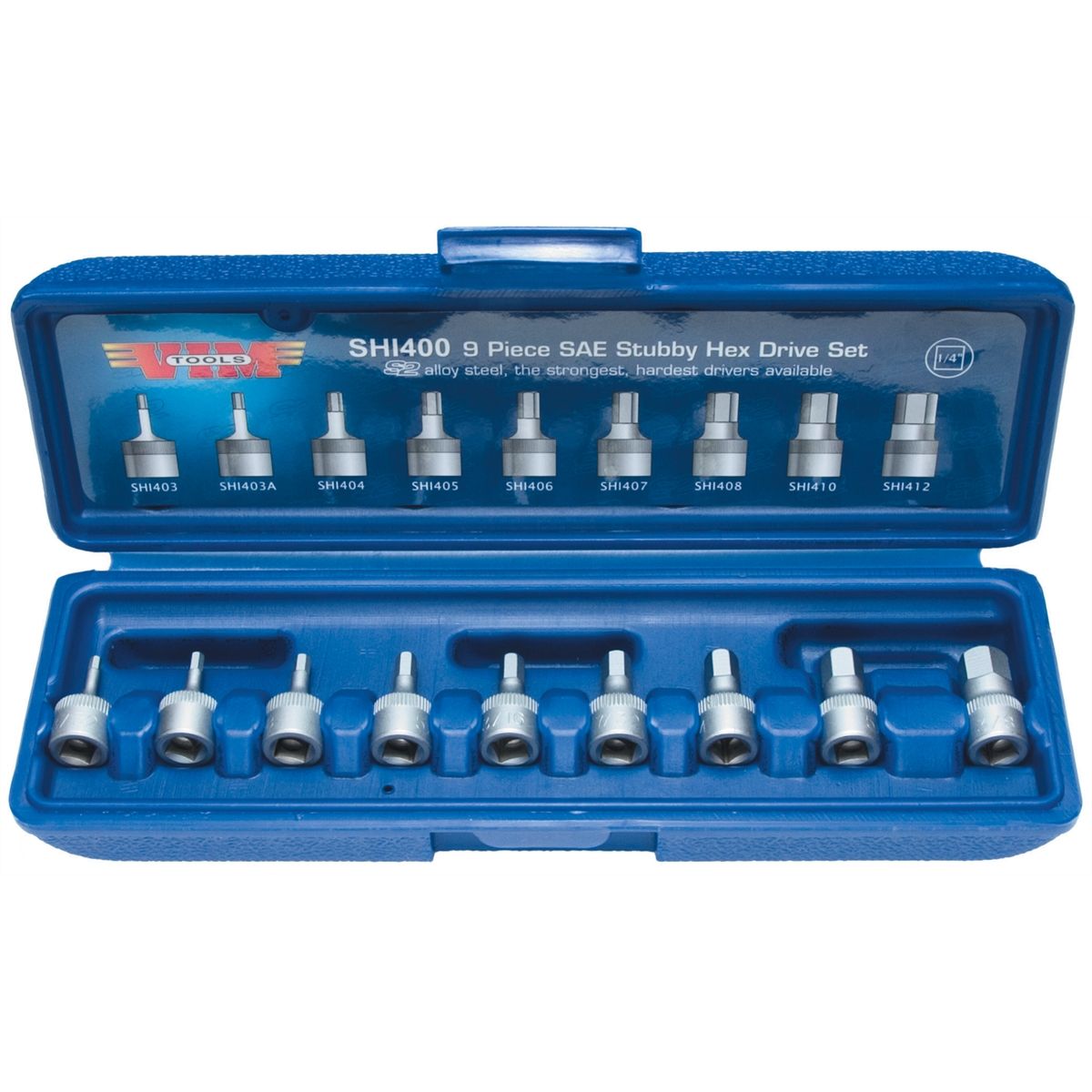 1/4 In Dr Stubby Hex Bit Set SAE - 9 Pc