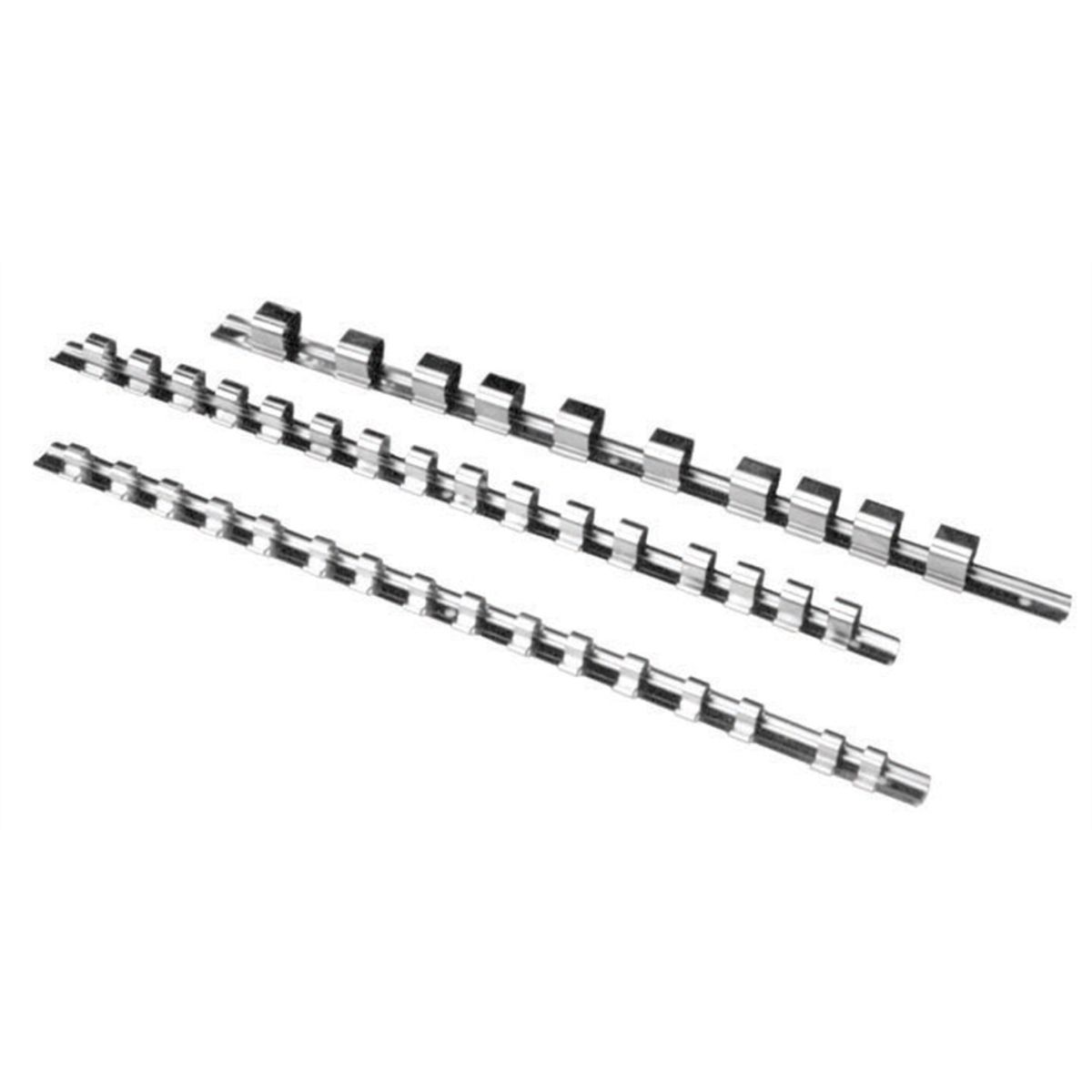 Socket Rail Set, 17 In, w/ Sixteen each 1/4 In, 3/8 In & 1/2 In