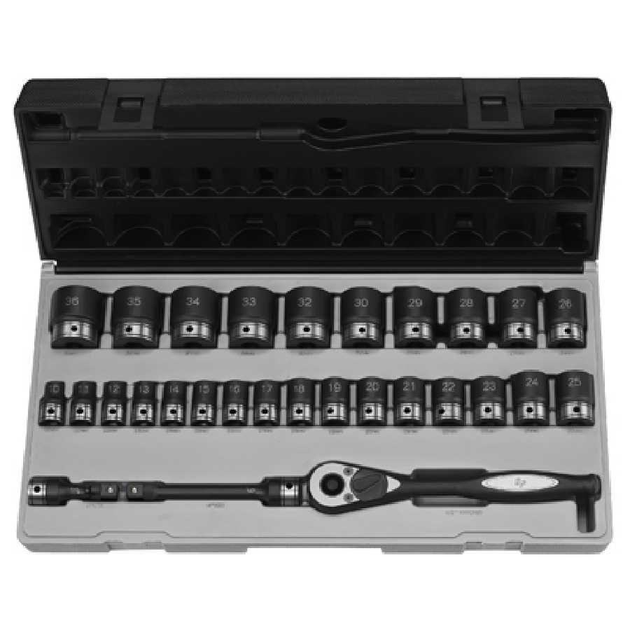 1/2 In Dr 12-Pt Std Length Metric Duo Socket Set - 29-Pc